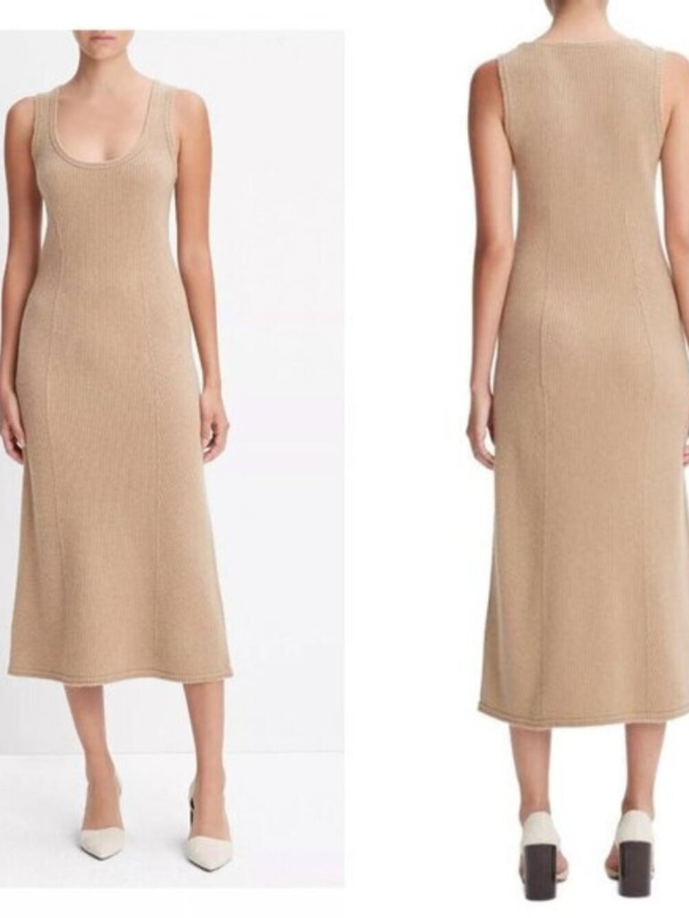 VINCE. Ribbed wool and cashmere-blend midi dress